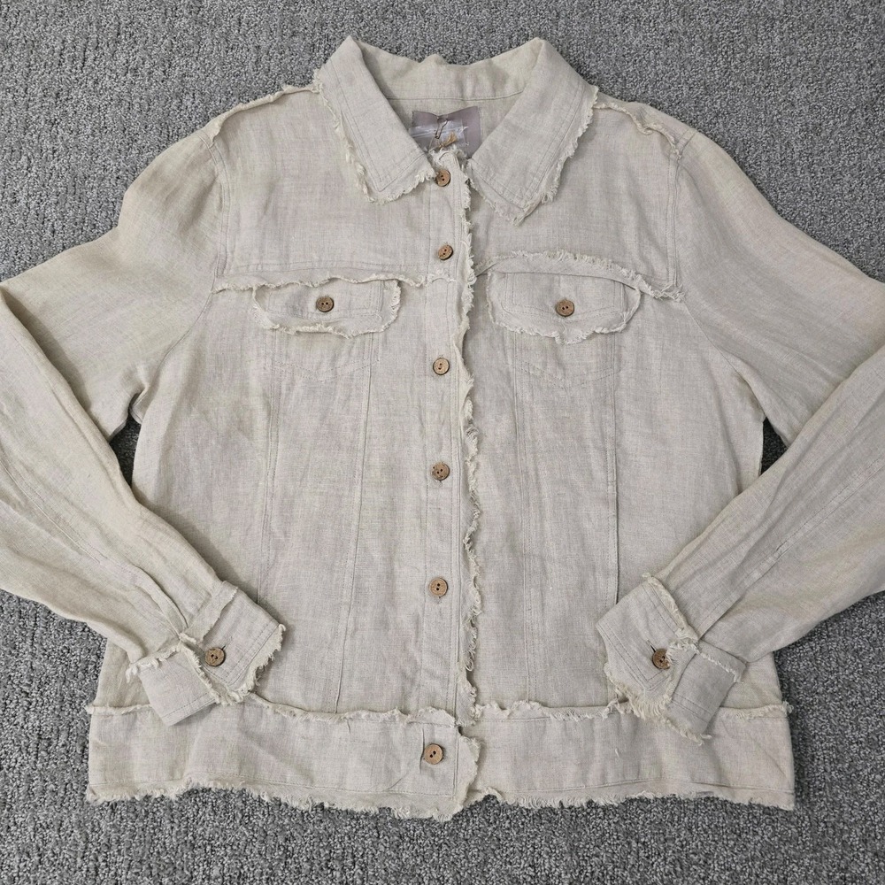 Crown Linen Designs Jessie Jacket Linen Raw Edge Button Front NWT Large